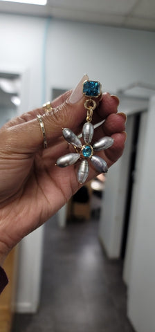 Flower Zircon Dangle Pearl earrings