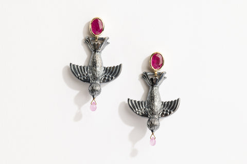 Martin Bird Earrings: Ruby
