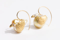 "Birds of a Feather" Golden Pearl Earrings