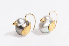 "Birds of a Feather" Grey Pearl Earrings