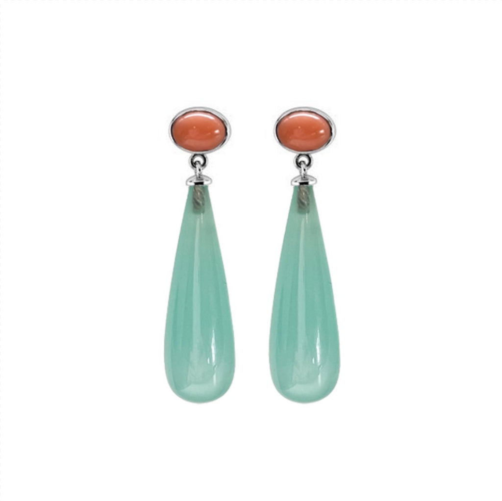 Coral with Aqua Chalcedony Drop
