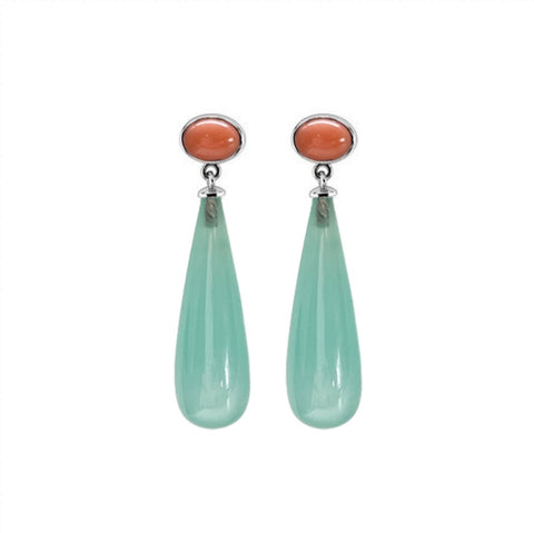 Coral with Aqua Chalcedony Drop