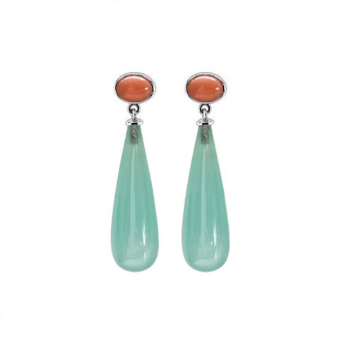 Coral with Aqua Chalcedony Drop