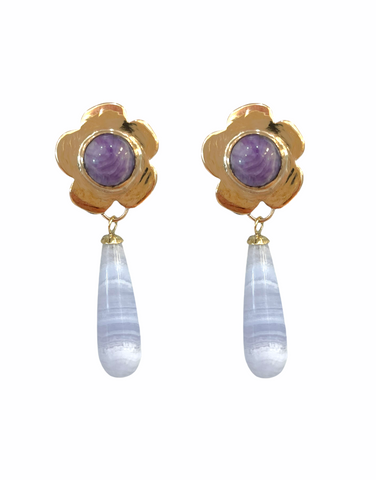 Phoebe Earring, Blue Lace Agate